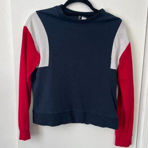 Divided red white and blue long sleeve color block top size XS